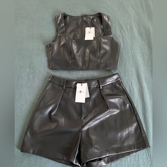 For All Mankind Women's Black Faux Leather Set Crop Top And
